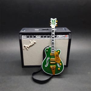 Miniature Guitar Gretsch U2 and Amplifier 1:12 | Handmade Mini Electric Guitar + Amp | Birthday Gift Instrument Music Desk and Display