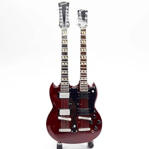 Miniature Guitar Double Neck Jimmy Page Scale 1:4 - Mini Electric Guitar Handmade Wood - Guitarist Birthday Gift Music Desk Shelf Display