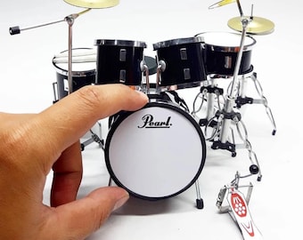 Miniature Drum Set Replica Mini Drum Kit Black scale 1:12 - Birthday Gift Instrument Music Memorabilia Souvenir for Desk and Shelf Display
