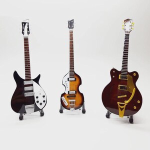 Set of 3 pcs Miniature Guitar The Beat Les Scale 1:4 - Mini Electric Guitar Handmade Wood - Guitarist Birthday Gift Music Desk Display
