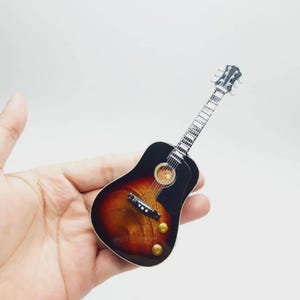 Miniature Guitar Acoustic Sunburst Scale 1:6 - Mini Classic Guitar Handmade - Guitarist Birthday Gift Memorabilia Music Desk & Shelf Display