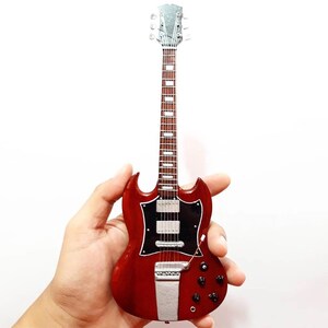 Miniature Guitar Red Cherry Angus Young Scale 1:4 - Mini Electric Guitar Handmade Wood - Guitarist Birthday Gift Music Desk & Shelf Display
