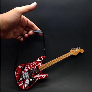 Miniature Guitar E V H Scale 1:4 Red | Replica Mini Electric Guitar Handmade | Guitarist Birthday Gift Music Desk & Shelf Display