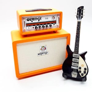 Miniature Guitar Rickenbacker John Lennon and Amplifier 1:12 | Handmade Mini Electric Guitar + Amp | Birthday Gift Music Desk and Display