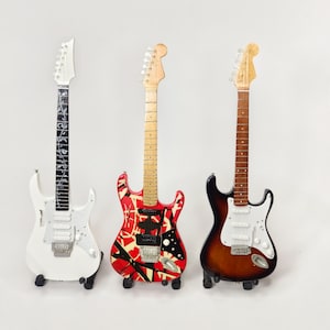 Miniature Guitar Set of E V H Steve Vai Evo Stratocaster Scale 1:4 | Replica Mini Electric Guitar | Guitarist Birthday Gift Music Display