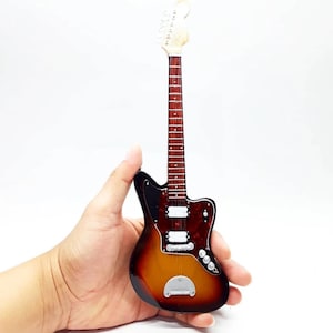 Miniature Guitar Mustang Sunburst Kurt Scale 1:4 | Mini Electric Guitar Handmade Wood | Guitarist Birthday Gift Music | Desk & Shelf Display