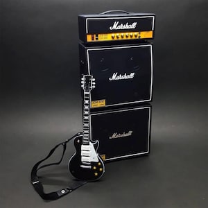 Miniature Guitar Les Paul and Amplifier 3 stack 1:12 | Handmade Mini Electric Guitar + Amp | Birthday Gift Instrument Music Desk and Display