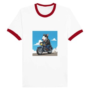 Bull Terrier Motorcycle Cartoon T-Shirt | Fun Graphic Tee | Perfect Gift for Dog Lovers