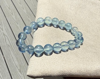 Aquamarine Beaded Bracelet | Calming Crystal for Clarity & Inner Peace | Handmade Stretch Bracelet
