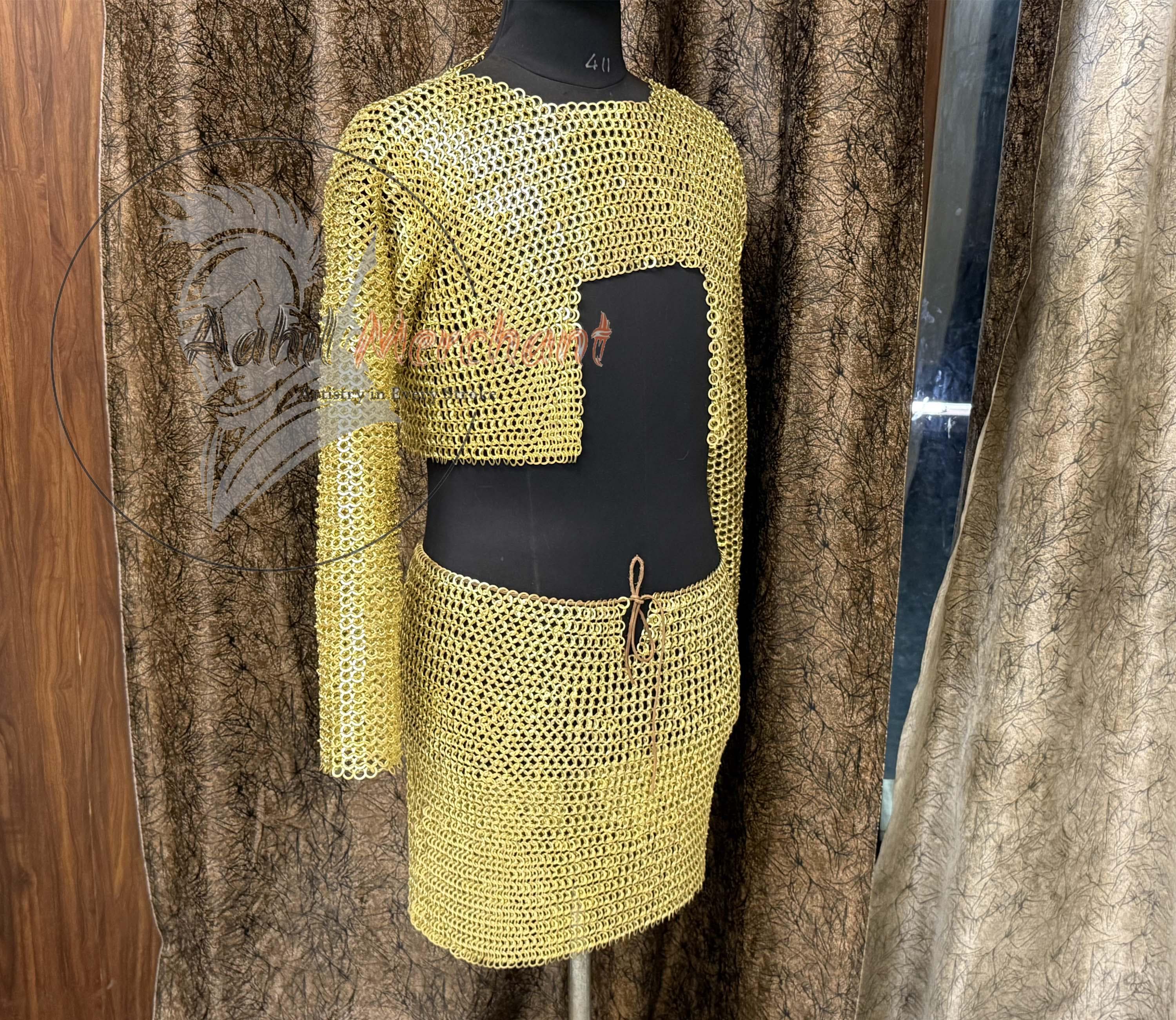 Medieval Brass Chainmail Armor - Hauberk with Skirt, Handmade LARP Replica