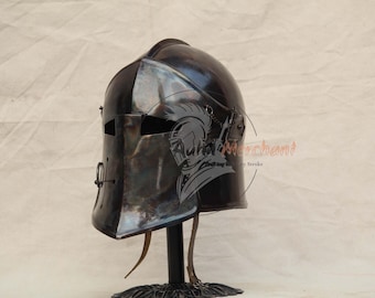 Casco de armadura Barbuta con visera – Réplica histórica medieval para exhibición