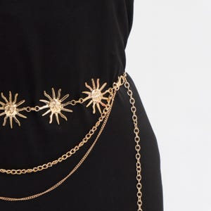 Sun chain belt, Celestial chain belt, Silver chain belt,Hip chain,Belly chain,Waist chain,Chain belt jewelry,Whimsical waist belt,Body chain