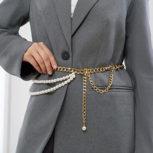 Pearl chain belt, Gold chain belt, Belly chain, Waist chain, Chain belt jewelry, Gold body jewelry, Chain belts pearls, Dress chain belt