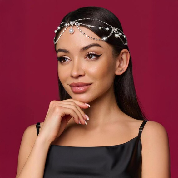 Pearl Forehead Chain, Pearl Hair Chain, Bridal Head Chain, Wedding