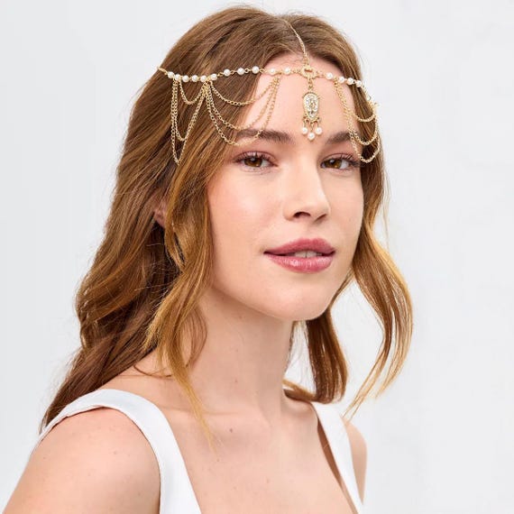 Pearl Hair Gold Hair Chain Jewelry Pearl Hair Chain, Gold Forehead