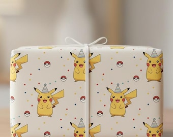 Żółty papier do pakowania prezentów urodzinowych z postaciami imprezowymi