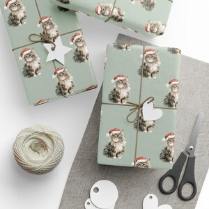 Papel de regalo navideño con diseño de gato de Papá Noel, papel de regalo navideño imagen 2
