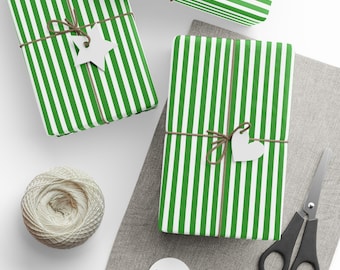 Elegancki zielony papier do pakowania prezentów świątecznych w paski: 90 g/m2, błyszczący lub matowy