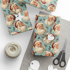 Vintage Christmas Wrapping Paper Nostalgic Santa Holiday Hostess Gift Festive Santa Christmas Collection Retro Style Joyful Fun Present