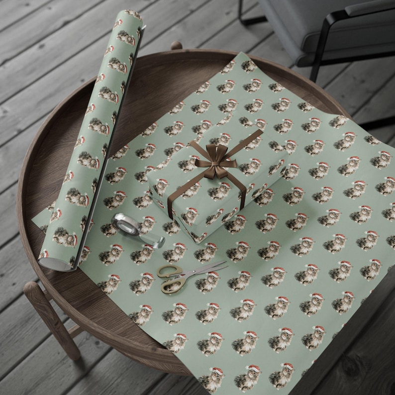Papel de regalo navideño con diseño de gato de Papá Noel, papel de regalo navideño imagen 5