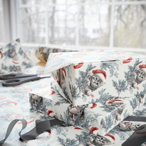 Cat Wrapping Paper, Santa Cat Wrapping Paper, Festive Wrapping Paper for Holiday Gifts, Winter Christmas Kittens Holiday, Cat Lover Present