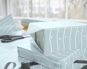 Blue Hearts Wrapping Paper: Minimalist Pastel Gift Wrap