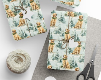 Golden Retriever Christmas Wrapping Paper, Holiday Dog Gift Wrap
