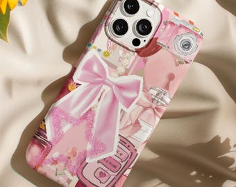 Custodia per telefono Y2K Pink Collage, fiocco, cuore, perle