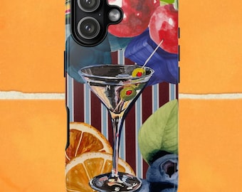 Lámina artística retro de Martini con frutas, decoración colorida para pared con temática de cócteles, obra de arte para carrito de bar de cocina.
