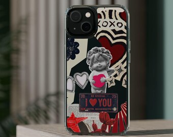 Funda para iPhone con collage de scrapbooking vintage / Diseño de corazones y ángeles