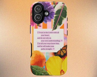 Funda cristiana para teléfono con diseño de mariposas y flores, Proverbios 3:5-6