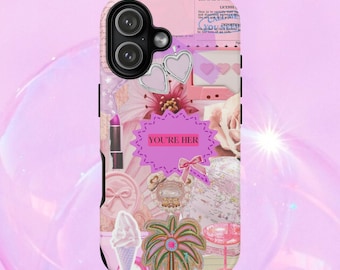 Funda para iPhone con collage rosa, estilo femenino Y2K