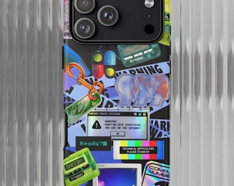 Funda para teléfono cibernético Y2K / Estética de collage tecnológico retro / Funda con arte futurista de internet