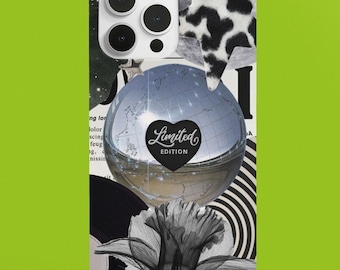 Funda para teléfono Retro Celestial / Funda con collage de galaxia en blanco y negro