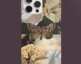 Funda para teléfono con collage de mariposas vintage / Diseño botánico de la naturaleza