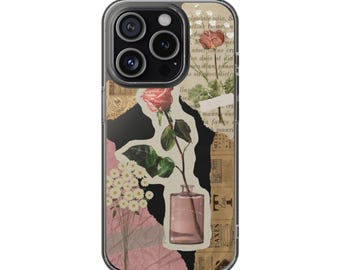 Funda para iPhone con diseño vintage de álbum de recortes floral, beige, resistente a los impactos