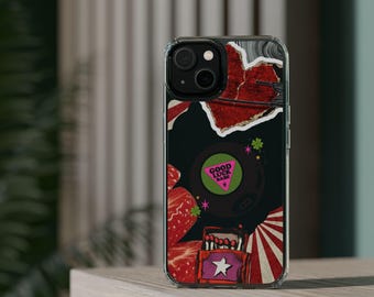 Funda para teléfono estilo collage retro Y2K: Buena suerte, nena, arte psicodélico en espiral