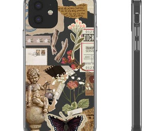 Funda para iPhone con collage vintage, flores retro, mariposa y ángel