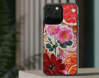 Funda para teléfono con collage floral de cítricos / Diseño de acuarela vibrante