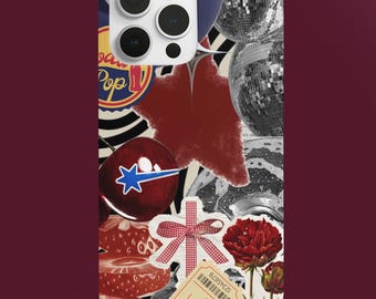 Funda para teléfono con collage de arte pop retro: diseño maximalista vintage de los años 70