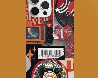 Funda para teléfono estilo collage disco retro de los 70 - Diseño pop art genial