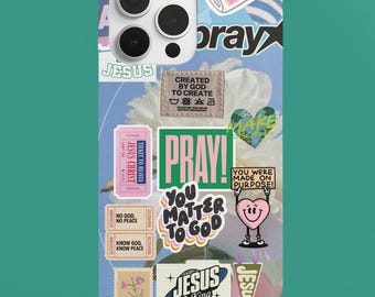 Funda para teléfono con collage cristiano / Versículos bíblicos y pegatinas de fe