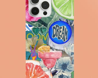 Funda para teléfono con collage tropical / Arte floral cítrico retro de verano
