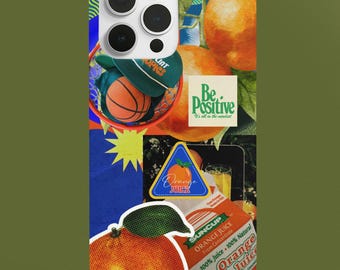 Funda para teléfono con collage de jugo de naranja retro / Estilo años 90