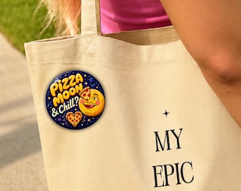 Epic Universe Pizza Moon Button | 2.25 Inch Theme Park Pin Buttons, Cute Park Bag Pin, Celestial Park Pizza Pin Button Bag Charms Decoration