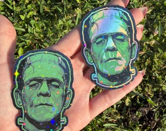 Frankenstein Sticker Classic Monsters, Retro Holographic Vinyl Goth Stickers Horror , Handmade , Gothic aesthetic, dark romance