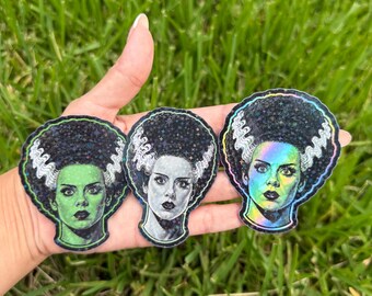 Frankenstein Bride Sticker Classic Monsters, Retro Holographic Vinyl Goth Stickers Horror , Handmade , Gothic aesthetic, dark romance