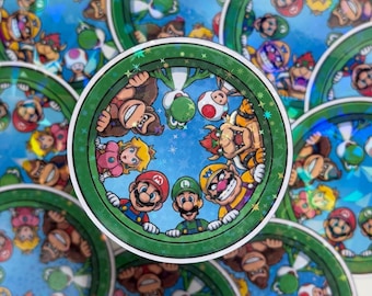 Super Mario Sticker Holographic Mario Kart Racing Vinyl Holographic Sticker for Nintendo Switch