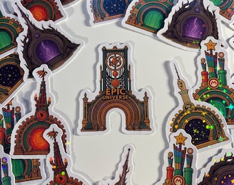 Epic Universe Portals Sticker Pack, Universal Epic Universe Decal Bundle, Holographic Sticker Pack, Universal Vinyl Stickers, 5 worlds