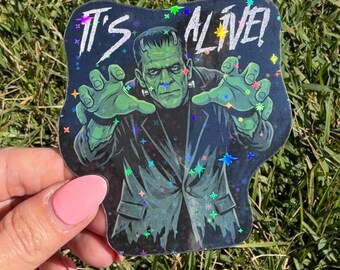 Frankenstein Sticker Classic Monsters Retro Holographic Vinyl Goth Stickers Horror Handmade